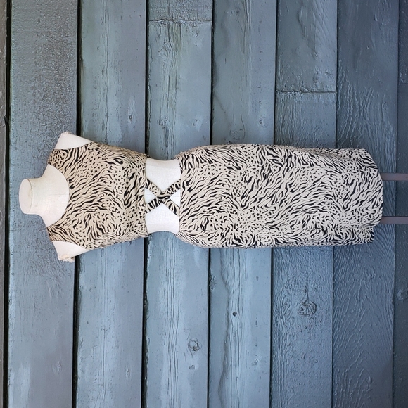 Vintage 1980s Leopard Crisscross Cutout Midriff Pencil Dress sz XS Women's - Picture 1 of 9